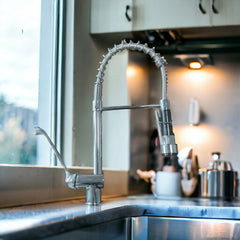 Rubinetto cucina industriale 50 cm in ottone con leva clinica e doccetta professionale