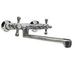 Rubinetto bagno cucina vintage epoca a parete per lavanderia o lavabo a canna dritta cromato