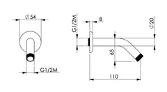 Braccio di sostegno per doccia con inclinazione di 45°, lungo 10 cm