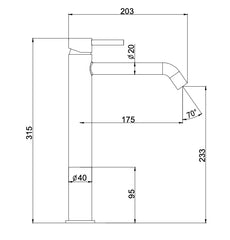 Mélangeur de lavabo pour éviers de comptoir modèle haut