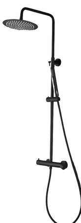 Colonna Doccia Nero Opaco con Miscelatore Meccanico e Deviatore Integrato, Soffione Acciaio Ø25 cm e Doccetta Stick