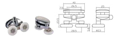 Coppia Cuscinetti Doppia Ruota Attacco Superiore ABS Cromato Box Doccia – Ø23 mm – Foro 9 mm – Interasse 26,5 mm