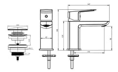 Miscelatore Lavabo Design Minimal con Piletta Click Clack in Ottone 1”1/4 – Cartuccia Ø35 mm