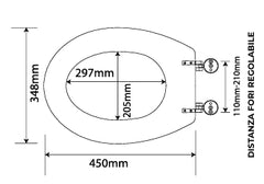 Sedile WC in MDF Bianco con Cerniere Regolabili in Metallo – Interasse 110–210 mm