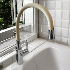 Mitigeur de cuisine avec bec flexible en caoutchouc beige/gris colombe
