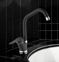 Mitigeur de cuisine en laiton finition granit noir, bec en forme de pont
