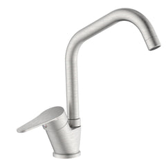 Miscelatore per cucina in ottone finitura acciaio spazzolato, canna a ponte