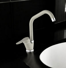 Mitigeur de cuisine en laiton effet avoine granitée beige, bec en forme de pont