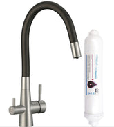 Rubinetto cucina con bocca flessibile e sistema di filtraggio acqua – 2 leve, acciaio spazzolato e design moderno
