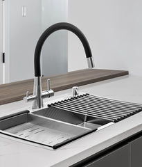 Rubinetto cucina con bocca flessibile e sistema di filtraggio acqua – 2 leve, acciaio spazzolato e design moderno