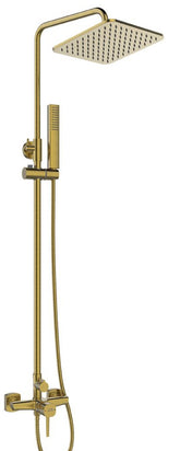 Colonna doccia oro spazzolato | Soffione a pioggia quadrato, doccetta portatile, sistema anticalcare e flessibile antitorsione