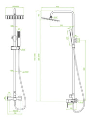 Colonna doccia oro spazzolato | Soffione a pioggia quadrato, doccetta portatile, sistema anticalcare e flessibile antitorsione