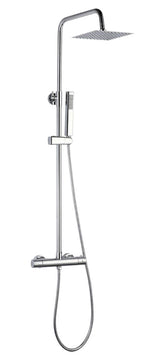 Colonna doccia con rubinetto termostatico | Soffione a pioggia quadrato, doccetta, sistema anticalcare, flessibile anti-torsione cromato