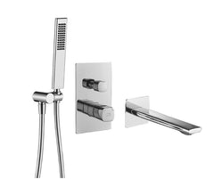 Rubinetto vasca da incasso cromato con set doccia – design moderno, aeratore e tubo flessibile antitorsione