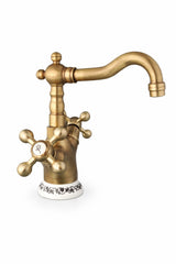 Mélangeur évier lavabo vieux laiton bronze ceramique avec fleurs