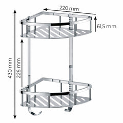 Mensola Doccia Angolare 2 Ripiani Cromata con Ganci | Porta Shampoo da Bagno Antiruggine