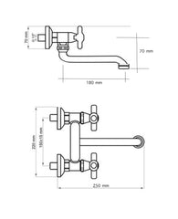 Rubinetto bagno cucina vintage epoca a parete per lavanderia o lavabo a canna dritta cromato