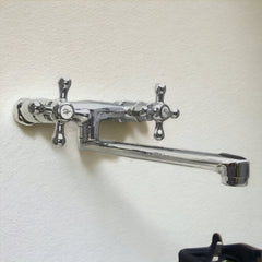 Rubinetto bagno cucina vintage epoca a parete per lavanderia o lavabo a canna dritta cromato