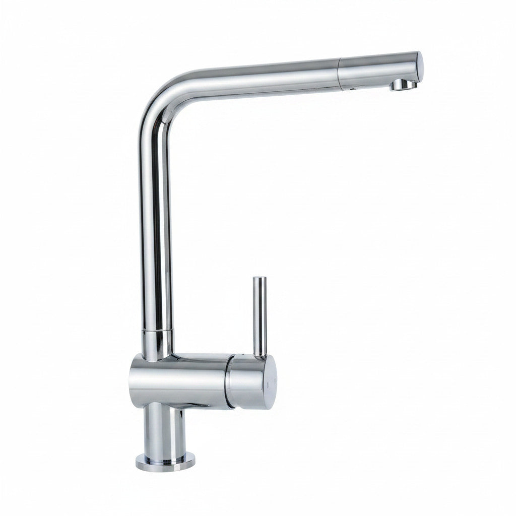 Miscelatore da cucina Bagnoclic in ottone cromato con doccetta estraibile e canna girevole, ideale per lavelli moderni.