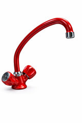 Bagnoclic rubinetto cucina rosso lucido vintage con bocca alta girevole e due manopole tradizionali