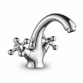Bagnoclic rubinetto lavabo vintage in ottone cromato con maniglie a stella a doppia croce.
