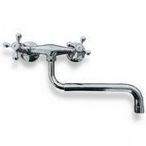 Rubinetto da parete vintage Bagnoclic in ottone cromato con canna allungabile e girevole, manopole a croce per acqua calda e fredda.