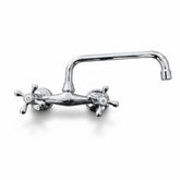 Rubinetto a parete Bagnoclic in stile vintage cromato con canna girevole da 25 cm e manopole a croce per acqua calda e fredda.