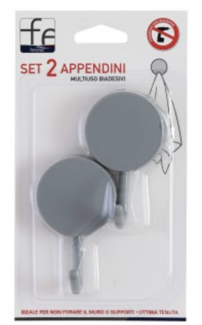 Set 2 appendini multiuso biadesivi in plastica grigio