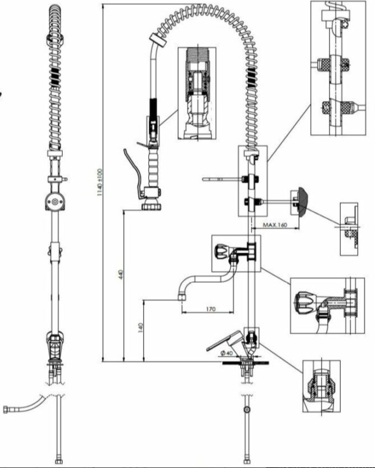 Miscelatore per cucina industriale professionale completo in ottone