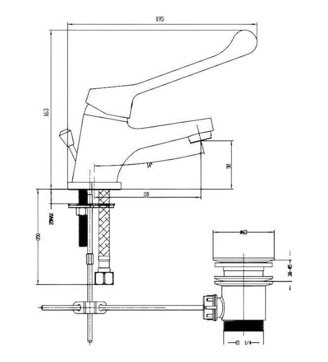 Mitigeur de lavabo à levier clinique complet