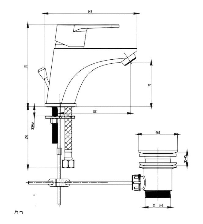 Miscelatore lavabo moderno completo