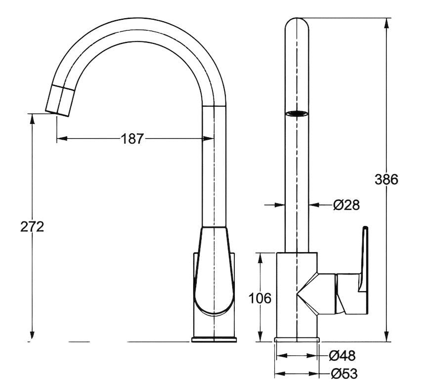 Miscelatore per lavello canna ponte completo moderno