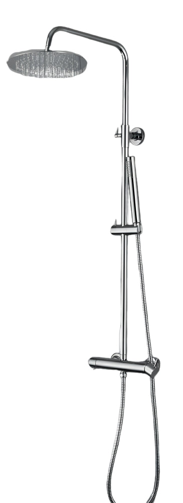 Colonna Doccia Cromata con Miscelatore Meccanico e Deviatore Integrato, Soffione Acciaio Ø25 cm e Doccetta Stick
