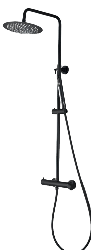 Colonna Doccia Nero Opaco con Miscelatore Meccanico e Deviatore Integrato, Soffione Acciaio Ø25 cm e Doccetta Stick