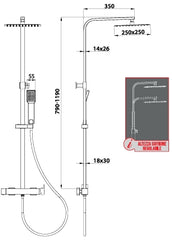 Colonna Doccia Quadrata con Miscelatore Meccanico e Deviatore Integrato, Soffione 25x25 cm e Doccetta Quadrata