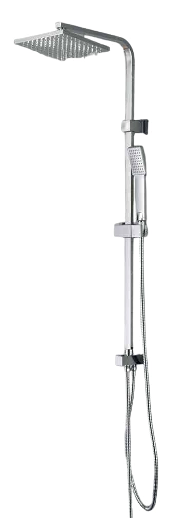 Colonna Doccia Quadrata Cromata con Supporto Regolabile, Doccetta Square e Soffione 20x20 cm