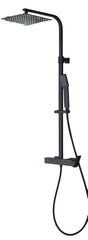 Colonna Doccia Quadrata Nero Opaco con Miscelatore Meccanico e Deviatore Integrato, Soffione 25x25 cm e Doccetta Quadrata