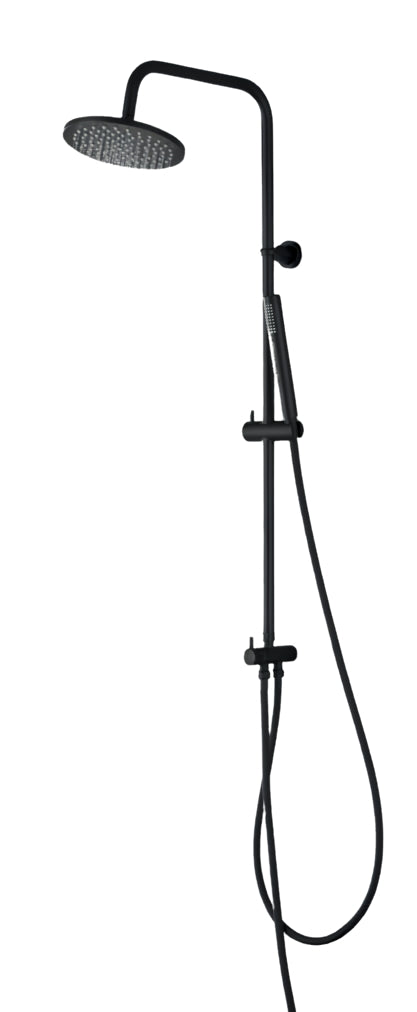 Colonna Doccia Round Nero Opaco con Centrale Scorrevole Minimal e Deviatore Verticale – Soffione Ø20 cm
