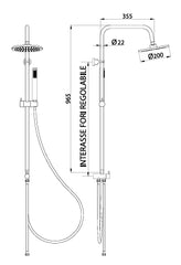 Colonna Doccia Round Nero Opaco con Centrale Scorrevole Minimal e Deviatore Verticale – Soffione Ø20 cm