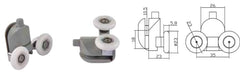 Coppia Cuscinetti Doppia Ruota Attacco Inferiore Box Doccia – Nylon Grigio Ø23 mm – Foro Vetro 12 mm