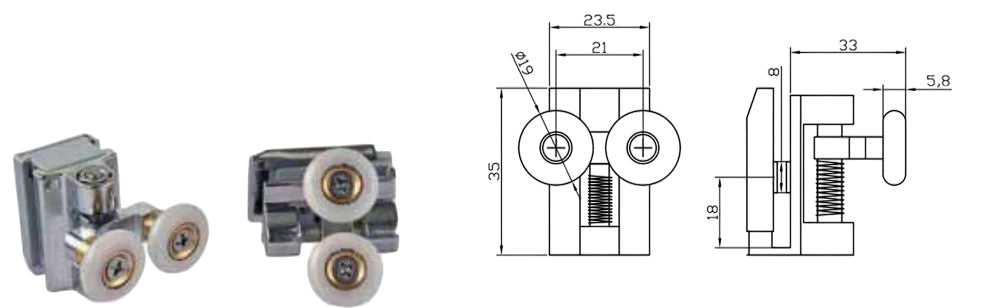 Coppia Cuscinetti Doppia Ruota Attacco Superiore Metallo Cromato Box Doccia – Ø20 mm – Foro 9 mm