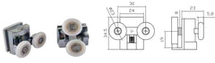 Coppia Cuscinetti Doppia Ruota Attacco Superiore Metallo Cromato Box Doccia – Ø23 mm – Vetro 8 mm – Foro 9 mm