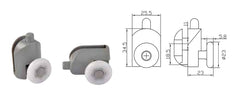 Coppia Cuscinetti Singola Ruota Attacco Inferiore Box Doccia – Nylon Grigio Ø23 mm – Foro Vetro 12 mm