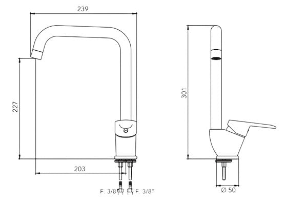 Miscelatore cucina canna ponte design moderno - Finitura acciaio