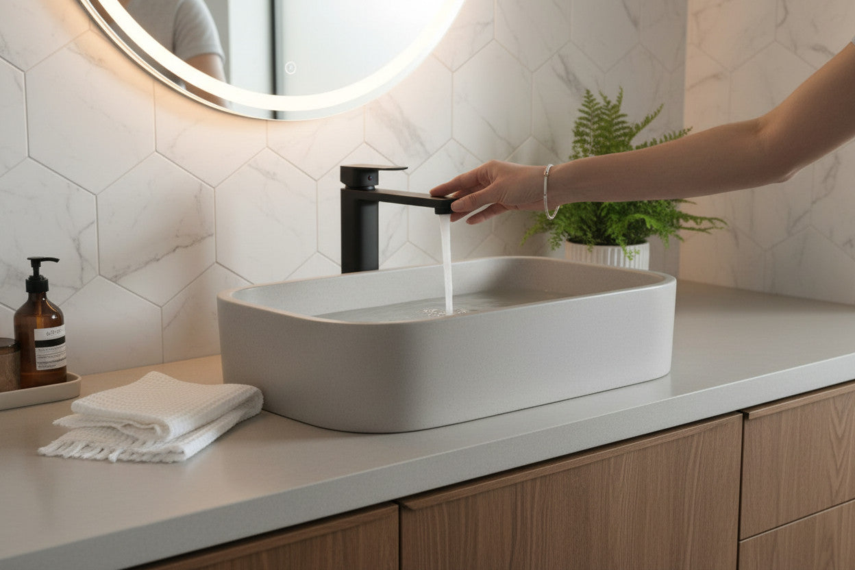 Miscelatore Lavabo Alto Design Minimal Nero Opaco con Piletta Click Clack in Ottone 1”1/4 – Cartuccia Ø35 mm