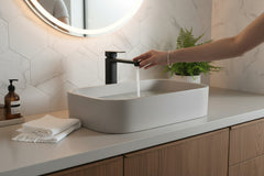 Miscelatore Lavabo Alto Design Minimal Nero Opaco con Piletta Click Clack in Ottone 1”1/4 – Cartuccia Ø35 mm