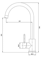 Miscelatore Lavello Canna a Ponte Girevole Acciaio Inox 304 Nero Opaco – Cartuccia Ø35 mm