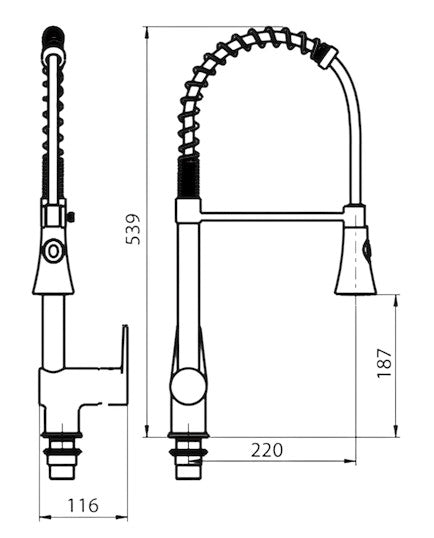 Miscelatore Lavello Cucina con Molla e Doccetta Estraibile – 2 Getti Girevole – Cartuccia Ø40 mm