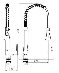Miscelatore Lavello Cucina con Molla e Doccetta Estraibile – 2 Getti Girevole – Cartuccia Ø40 mm