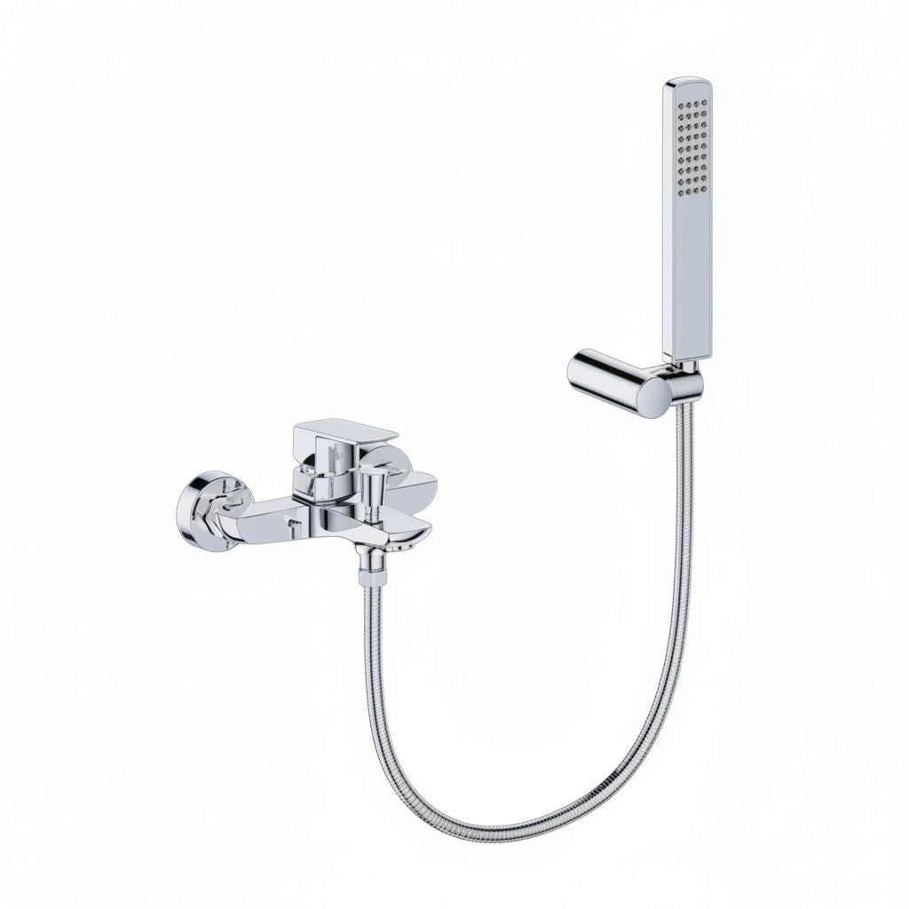 Miscelatore Vasca Esterno Cromato Design Minimal con Doccetta – Cartuccia Ø35 mm